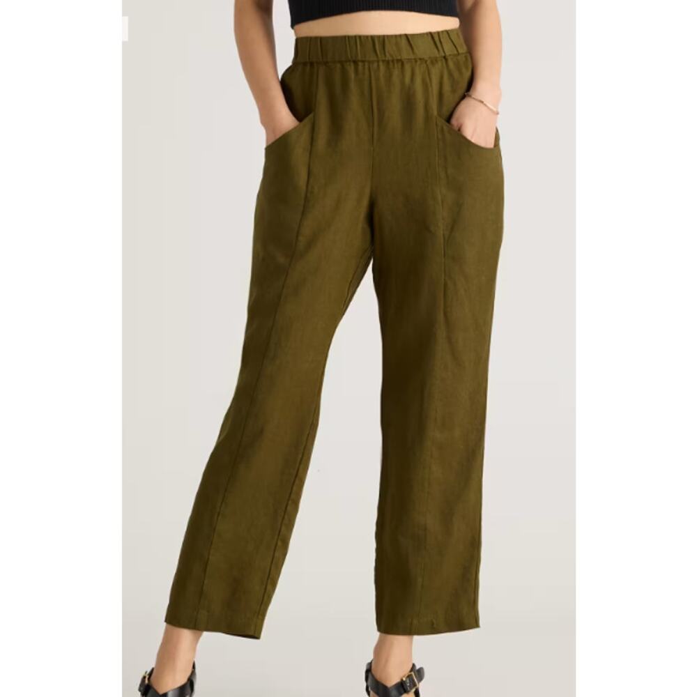 Quince 100% European Linen Tapered Ankle Pants Olive Green Med